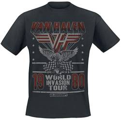 Van Halen World Invasion Tour 1980 Männer T-Shirt schwarz S 100% Baumwolle Band-Merch, Bands von Van Halen