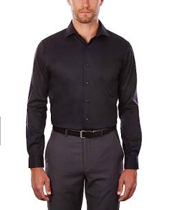 Van Heusen Herren Kleid Regular Fit Flex Kragen Stretch Solid Klassisches Hemd, schwarz, 44 cm Hals 86 cm-89 cm Ärmel von Van Heusen