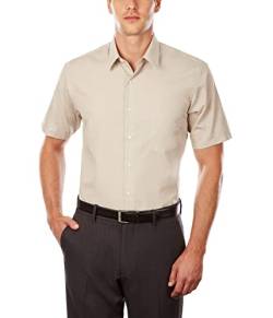 Van Heusen Herren Kurzarm, Normale Passform, Popeline, einfarbig Klassisches Hemd, Stone, XXL (Neck 47 cm) von Van Heusen