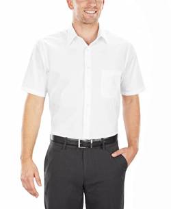 Van Heusen Herren Kurzarm Hemd Regular Fit Popeline Solid, Weiß, 17 1/2 von Van Heusen