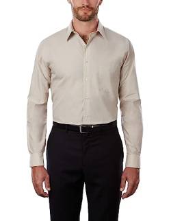 Van Heusen Herren Popeline Regular Fit Solid Point Collar Dress Shirt Klassisches Hemd, Stone, 16.5 Neck / 32-33 Sleeve von Van Heusen