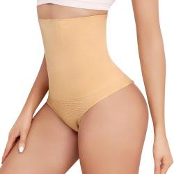 Vancavoo Bauchweg Unterhose Damen Tanga Shapewear Slips String Bauch Weg Unterhosen High Waist Miederhose Tummy Control Body Shaper Figurformende Unterwäsche,Beige*1,XS von Vancavoo