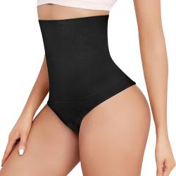 Vancavoo Bauchweg Unterhose Damen Tanga Shapewear Slips String Bauch Weg Unterhosen High Waist Miederhose Tummy Control Body Shaper Figurformende Unterwäsche,Schwarz*1,S von Vancavoo