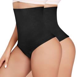 Vancavoo Bauchweg Unterhose Damen Tanga Shapewear Slips String Bauch Weg Unterhosen High Waist Miederhose Tummy Control Body Shaper Figurformende Unterwäsche,Schwarz*2,L von Vancavoo