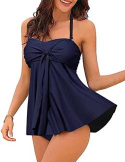 Vancavoo Bikini Damen Set High Waist Bauchweg Badeanzug Zweiteiliges Push Up Neckholder Bademode Strandmode Swimsuit mit Dreieck Unterhosen,Navy,L von Vancavoo