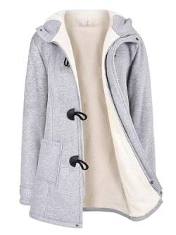 Vancavoo Fleecejacke Damen Lang Sweatjacke Lose Winterjacke Winter Warm Hoodie Jacke Reißverschluss Kapuzenpullover Fleece Kapuzenjacke Langarm Mantel Outwear,Hellgrau,S von Vancavoo