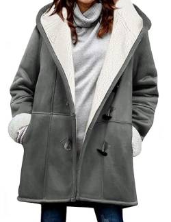 Vancavoo Fleecejacke Damen Sweatjacke mit Kapuze Strickjacken Lang Fleecejacke Winterjacke Lammfell Fleece Kapuzenjacke Winter Warme Mantel Kapuzenpullover,Dunkelgrau,S von Vancavoo