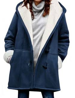 Vancavoo Fleecejacke Damen Sweatjacke mit Kapuze Strickjacken Lang Fleecejacke Winterjacke Lammfell Fleece Kapuzenjacke Winter Warme Mantel Kapuzenpullover,Marineblau,S von Vancavoo