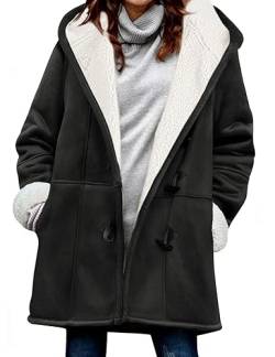 Vancavoo Fleecejacke Damen Sweatjacke mit Kapuze Strickjacken Lang Fleecejacke Winterjacke Lammfell Fleece Kapuzenjacke Winter Warme Mantel Kapuzenpullover,Schwarz,S von Vancavoo