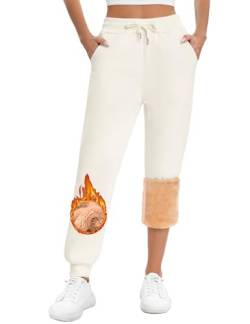 Vancavoo Jogginghose Damen Gefütterte Thermo Fleece Hosen Baumwolle Sporthose Warme Sweathose High Waist Jogger Hose Freizeithose Lässige Trainingshose Winter,Beige,L von Vancavoo