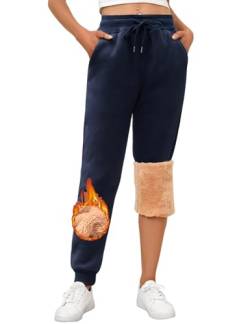 Vancavoo Jogginghose Damen Gefütterte Thermo Fleece Hosen Baumwolle Sporthose Warme Sweathose High Waist Jogger Hose Freizeithose Lässige Trainingshose Winter,Navy blau,XXL von Vancavoo