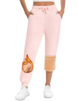 Vancavoo Jogginghose Damen Gefütterte Thermo Fleece Hosen Baumwolle Sporthose Warme Sweathose High Waist Jogger Hose Freizeithose Lässige Trainingshose Winter,Rosa,XXL von Vancavoo