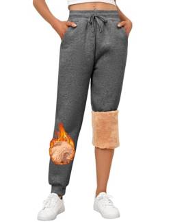 Vancavoo Jogginghose Damen Gefütterte Thermo Fleece Hosen Baumwolle Sporthose Warme Sweathose High Waist Jogger Hose Freizeithose Lässige Trainingshose Winter,dunkelgrau,L von Vancavoo