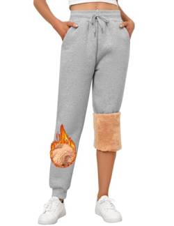 Vancavoo Jogginghose Damen Gefütterte Thermo Fleece Hosen Baumwolle Sporthose Warme Sweathose High Waist Jogger Hose Freizeithose Lässige Trainingshose Winter,hellgrau,L von Vancavoo