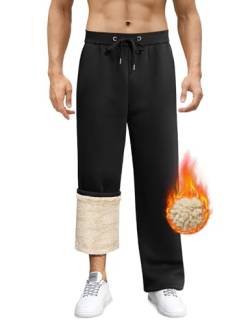 Vancavoo Jogginghose Herren Baumwolle Freizeithose Warm Sweatpants Fleece Gefütterte Jogger Hosen Thermo Lang Sporthose Winterhose Lässige Lose Trainingshose Winter mit Taschen,Schwarz,XXL von Vancavoo