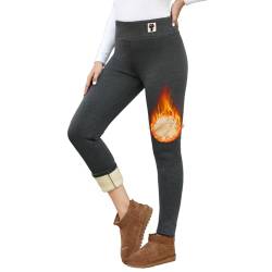 Vancavoo Leggins Gefüttert Damen Thermo Leggings Winter Thermoleggins High Waist Warme Gefüttert Thermo-Leggings Dicke Flauschige Fleece Lässige Winterleggings Thermohosen,Grau+Katze,L von Vancavoo