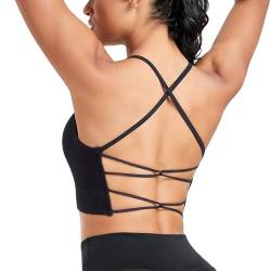 Vancavoo Sport BH Push Up Bustier Bra Damen Bralette Rückenfrei Spaghettiträger Crossback Sport-BHS Gepolstert Gerippt Yoga Fitness,Schwarz,L von Vancavoo