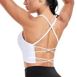 Vancavoo Sport BH Push Up Bustier Bra Damen Bralette Rückenfrei Spaghettiträger Crossback Sport-BHS Gepolstert Gerippt Yoga Fitness,Weiß,M von Vancavoo