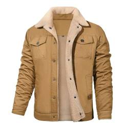 Vancavoo Winterjacke Herren Fleecejacke Übergangsjacke Winter Jacke Wärme Fleece Gefütterte Jacken Stehkragen Winterparka mit Taschen,Helles Khaki,XL von Vancavoo