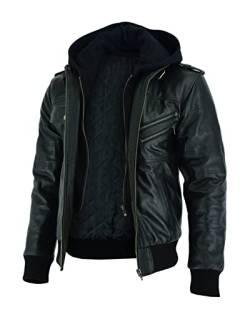 Vance Herren Echt Lederjacke aus 100% Rindsleder Abnehmbarer Hoodie von Vance The Leather Company