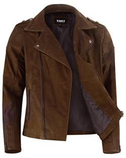 Vance The Leather Company Herren Echtleder Basic Bikerjacke aus 100% Rindsleder (as3, alpha, m, regular, regular, Braun (Nubukleder)) von Vance The Leather Company