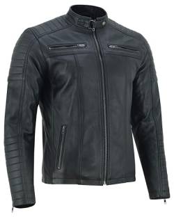 Vance The Leather Company Herren Echtleder Bikerjacke aus 100% Lammleder (as3, alpha, l, regular, regular, Schwarz) von Vance The Leather Company