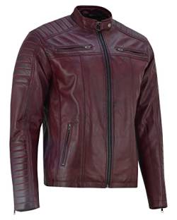 Vance The Leather Company Herren Echtleder Bikerjacke aus 100% Lammleder (as3, alpha, m, regular, regular, Dunkelrot) von Vance The Leather Company