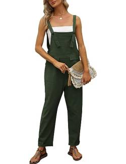 Vanchenl Damen Lose Baumwolle Leinen Overalls Sommer Casual Baggy Verstellbare Jumpsuits Strampler Haremshose Armeegrün M von Vanchenl