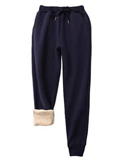 Vanchenl Damen Sherpa Gefütterte Jogginghose Winter Sportlich Laufen Jogger Fleece Hose Blau gerippt XL von Vanchenl