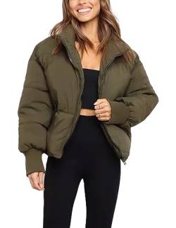 Vanchenl Damen Winter Casual Zip Warm Puffer Jacke Lose Stand Kragen Langarm Kurz Gepolstert Daunenmäntel Armeegrün M von Vanchenl