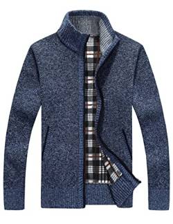 Vanchenl Herren Casual Full Zip Cardigans Slim Fit Thick Stand Kragen Strickpullover Jacke mit Taschen Blau XL von Vanchenl