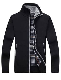 Vanchenl Herren Casual Full Zip Cardigans Slim Fit Thick Stand Kragen Strickpullover Jacke mit Taschen Schwarz XL von Vanchenl