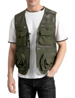 Vanchenl Herren Outdoor Arbeit Mesh Angeln Weste Utility Multi Pocket Schießen Safari Reise Fotografie Waistcoatt Armeegrün M von Vanchenl