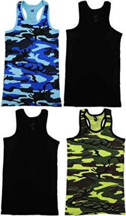 4er Pack 100% Baumwolle Militär-Style Jungen Unterhemden Camouflage in den Größen 164-188 (164-176) von VanessasShop