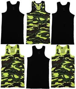 6er Pack 100% Baumwolle Militär-Style Jungen Unterhemden Camouflage in den Größen 164-188 (170-188) von VanessasShop