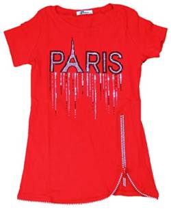 Damen Kurzarm Shirt Paris - Strass - Glitzer - Reißverschluss - Größe S M L XL - Farbe: Schwarz - Weiß - Rot - Grau (Rot, S/M) von VanessasShop