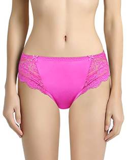 Damen Spitze Unterwäsche Hipster Höschen Mid Waist Mikrofaser Soft Stretch Sexy Bikini Slip für Damen Bright Rose 2XL von Vanever