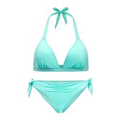 VANEVER Damen Bikini Sets Halfter Triangle Top Bademode Gepolstert Mädchen Badeanzug Sexy Niedrige Taille Strandkleidung FLBlue S von Vanever