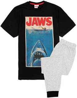 Vanilla Underground Jaws Movie Pyjamas für Herren | Lounge-Hosen-T-Shirt-Set mit Charakter-Logo in Schwarz/Grau | Geschenkeartikel – mittelgroß von Vanilla Underground