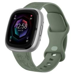 Vanjua Armband kompatibel mit Fitbit Sense 2 / Sense Bändern, Fitbit Versa 4 / Versa 3 Armbänder Damen, graviertes Blumenmuster Silikon-Ersatzband für Fitbit Sense 2 / Versa 4 Smartwatch (groß, von Vanjua