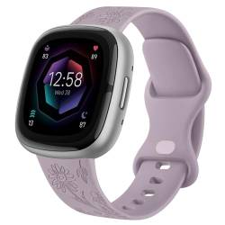 Vanjua Armband kompatibel mit Fitbit Sense 2 / Sense Bändern, Fitbit Versa 4 / Versa 3 Armbänder Damen, graviertes Blumenmuster Silikon-Ersatzband für Fitbit Sense 2 / Versa 4 Smartwatch (klein, von Vanjua