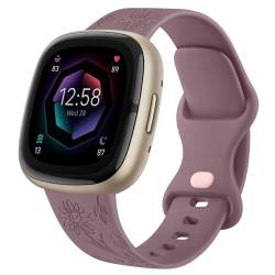 Vanjua Armband kompatibel mit Fitbit Sense 2 / Sense Bändern, Fitbit Versa 4 / Versa 3 Bänder Damen, graviertes Blumenmuster Silikon-Ersatzband für Fitbit Sense 2 / Versa 4 Smartwatch (groß, von Vanjua