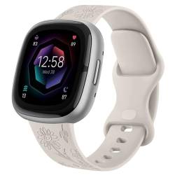 Vanjua Armband kompatibel mit Fitbit Sense 2 / Sense Bändern, Fitbit Versa 4 / Versa 3 Bands Damen, graviertes Blumenmuster Silikon Ersatzband für Fitbit Sense 2 / Versa 4 Smartwatch (groß, von Vanjua