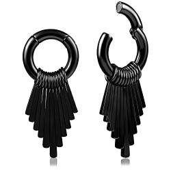 Ohr Gewichte Hangers Flesh Tunnel Plug Hoop mit Quaste Magnetische Edelstahl für Gestreckte Expander Ohrpiercing 6mm (Hoop mit Quaste-6mm-Schwarz) von Vankula