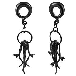 Ohr Gewichte Hangers mit Haken Schlange Edelstahl für Gestreckte Expander Ohrpiercing 4mm(6G) Schlange Schwarz von Vankula