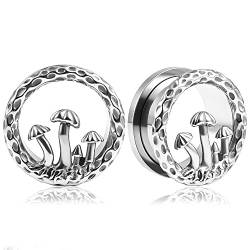 Vankula Ohr Flesh Tunnel Double Flared Plug Pilz Edelstahl für Gestreckte Expander Ohrpiercing 8mm bis 25mm (25mm(1"), Silber) von Vankula