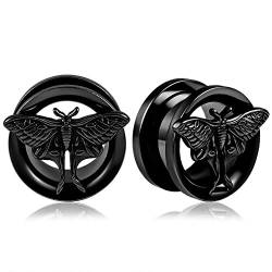 Vankula Ohr Flesh Tunnel Double Flared Plug Schraube Schmetterling Edelstahl für Gestreckte Expander Ohrpiercing 8mm bis 19mm (12mm(1/2"), Schwarz) von Vankula