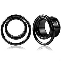 Vankula Ohr Flesh Tunnel Double Flared Plug Spule Edelstahl für Gestreckte Expander Ohrpiercing 10mm(00G) Schwarz von Vankula