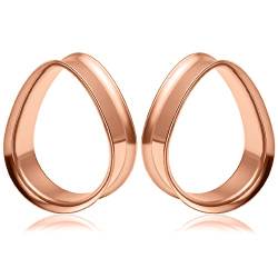 Vankula Ohr Flesh Tunnel Double Flared Plug Tropfenförmige Edelstahl für Gestreckte Expander Ohrpiercing 8mm bis 25mm (10mm(00G), Roségold) von Vankula