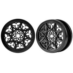 Vankula Ohr Flesh Tunnel Double Flared Plug Vintage Blume Edelstahl für Gestreckte Expander Ohrpiercing 12mm(1/2") Schwarz von Vankula